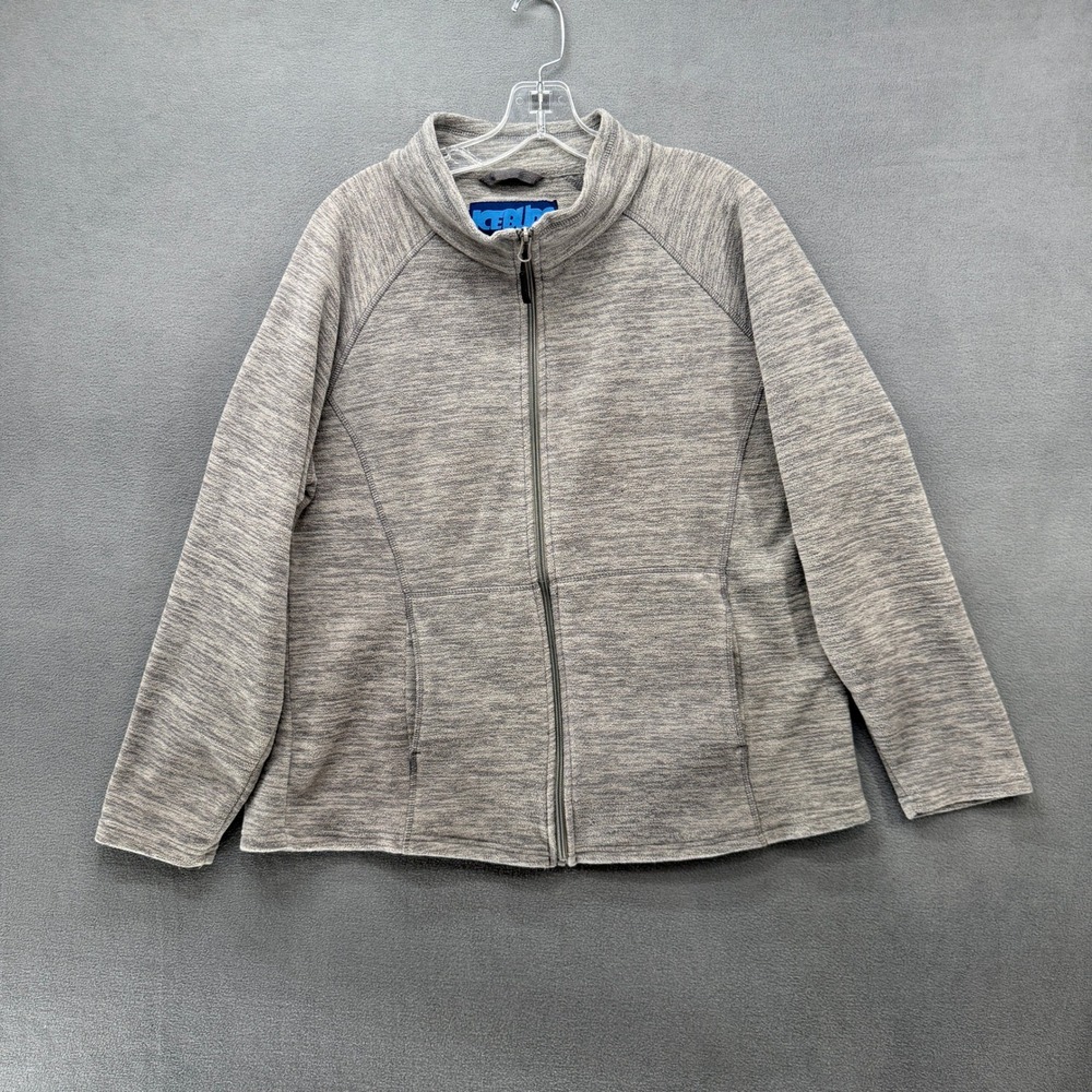Iceburg Womens XL Heather Gray Full Zip Fleece Jacket Mock Neck Activewear 6247